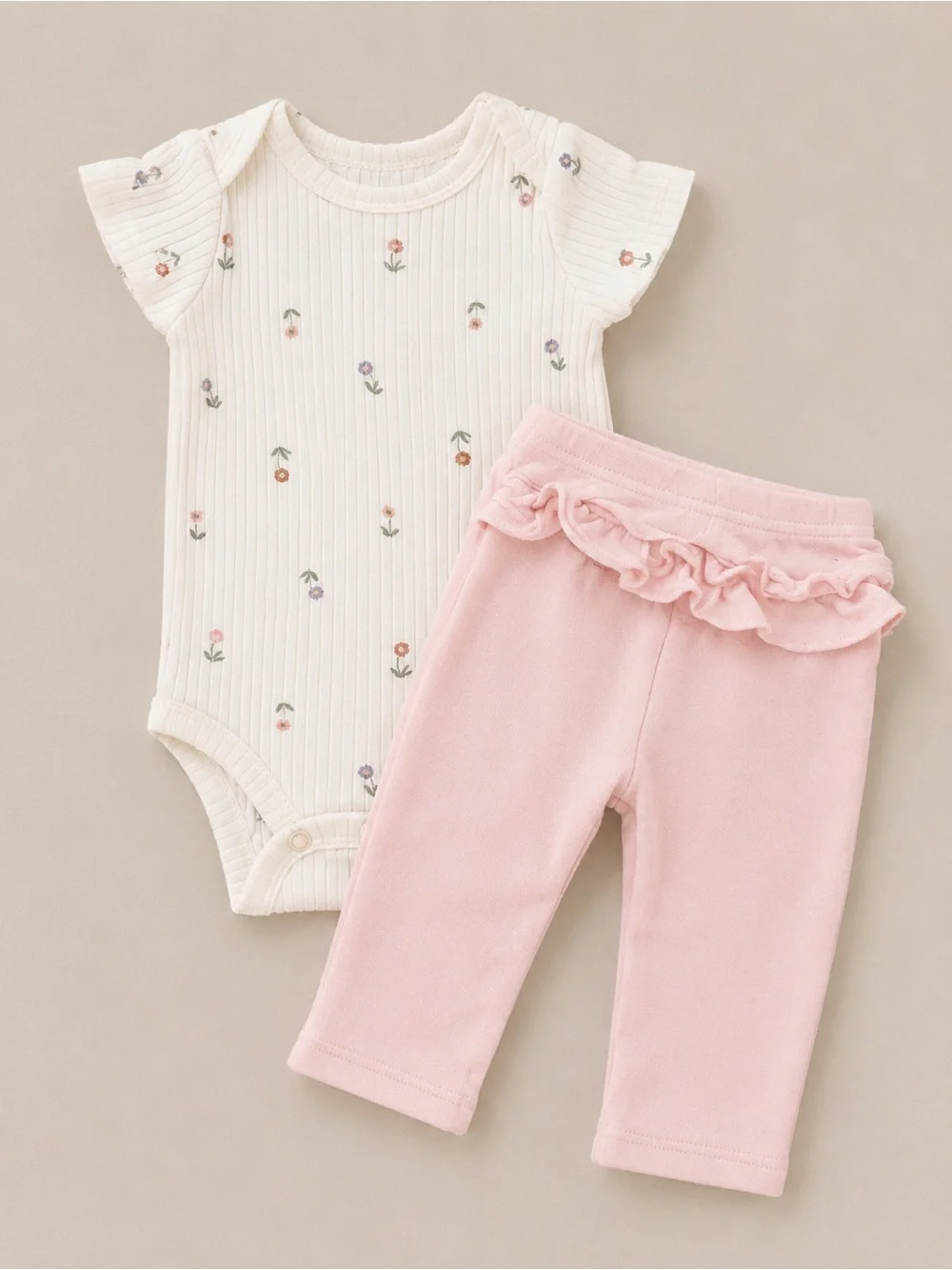 Carter’s Mix Matched Set - Onesie W/ Flowers and Pants W/ Ruffle - 3M